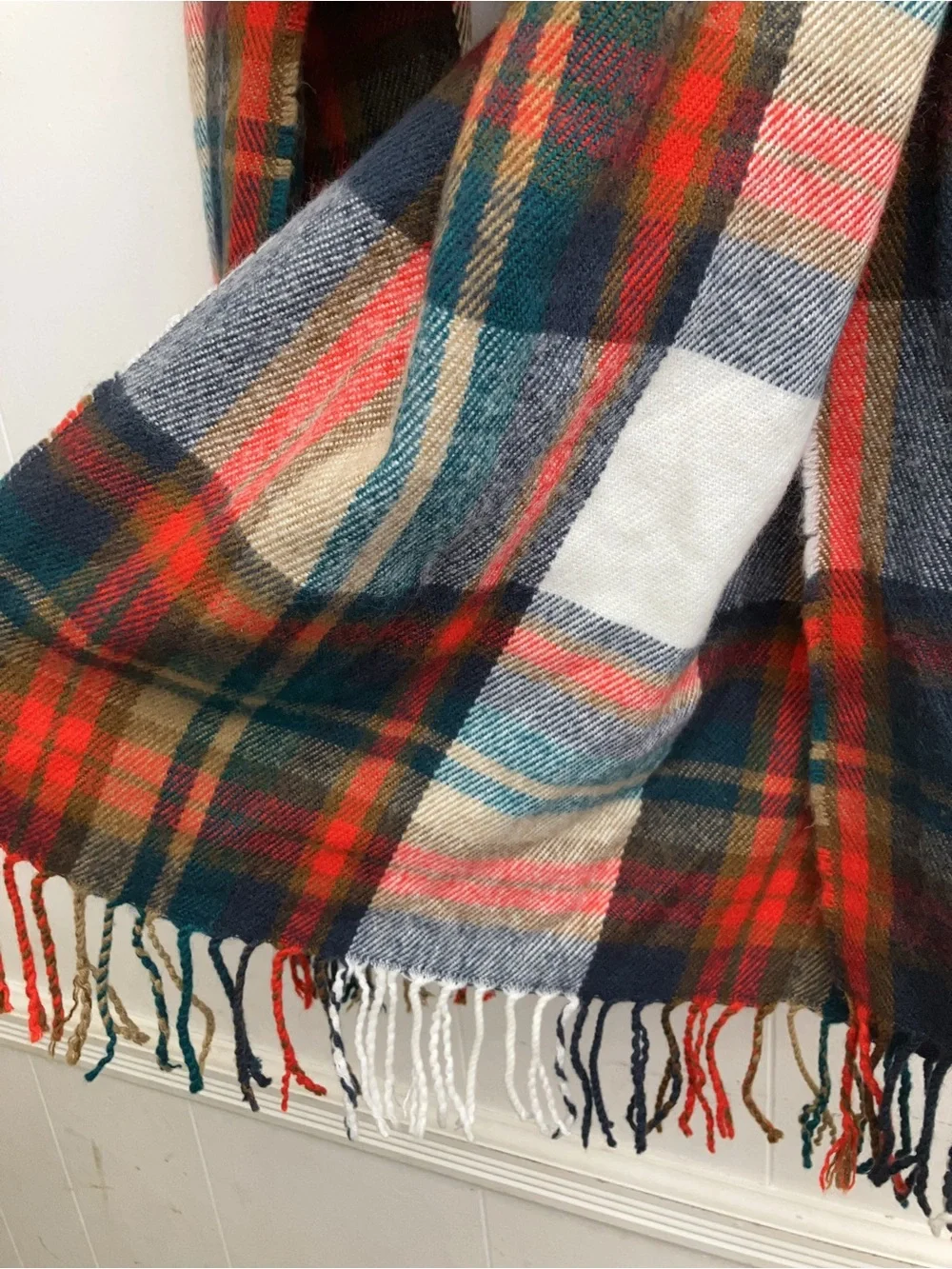 J Crew Plaid Fringe Throw Scarf in Multicolor
